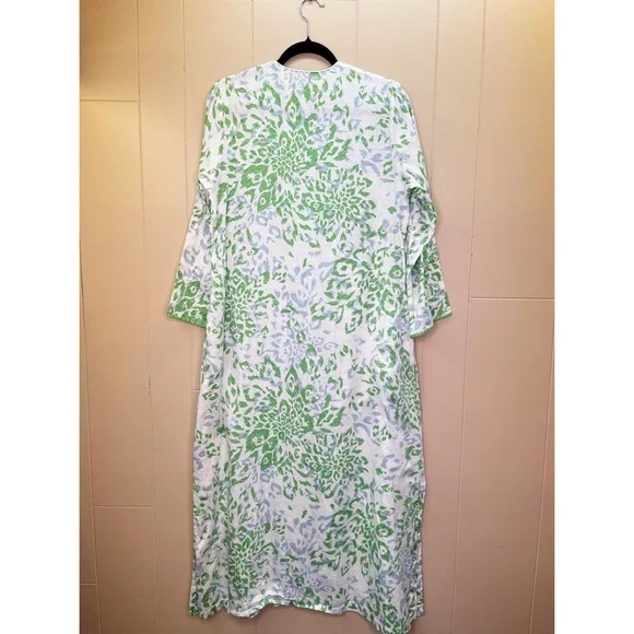 Oscar De La Renta Long Kaftan Tunic Dress Size Medium Printed Blue Green - Picture 2 of 8